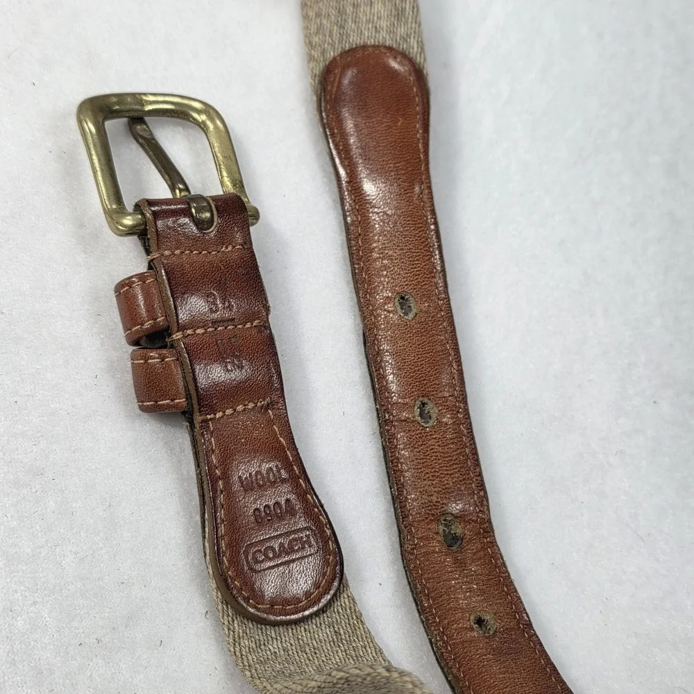 Vintage‎ Coach 8904 Wool Surcingle Leather Belt Brass Blue Red Stripe Sz 30